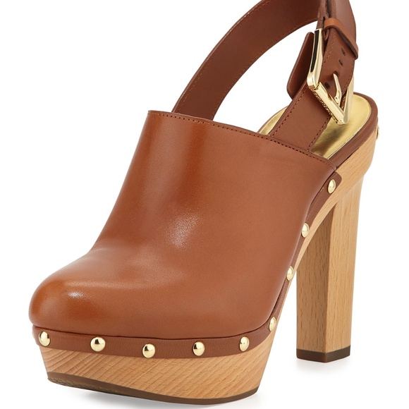 Michael Kors Beatrice Luggage Tan Leather Mules with Gold Accents - Picture 7 of 7